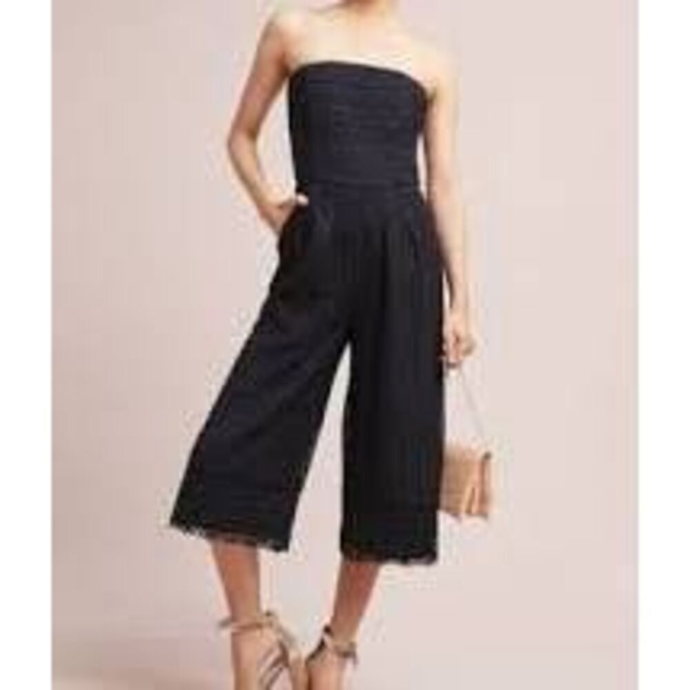 NWT Anthropologie Greylin Black Strapless Stowe Crochet Lace Jumpsuit Size Large